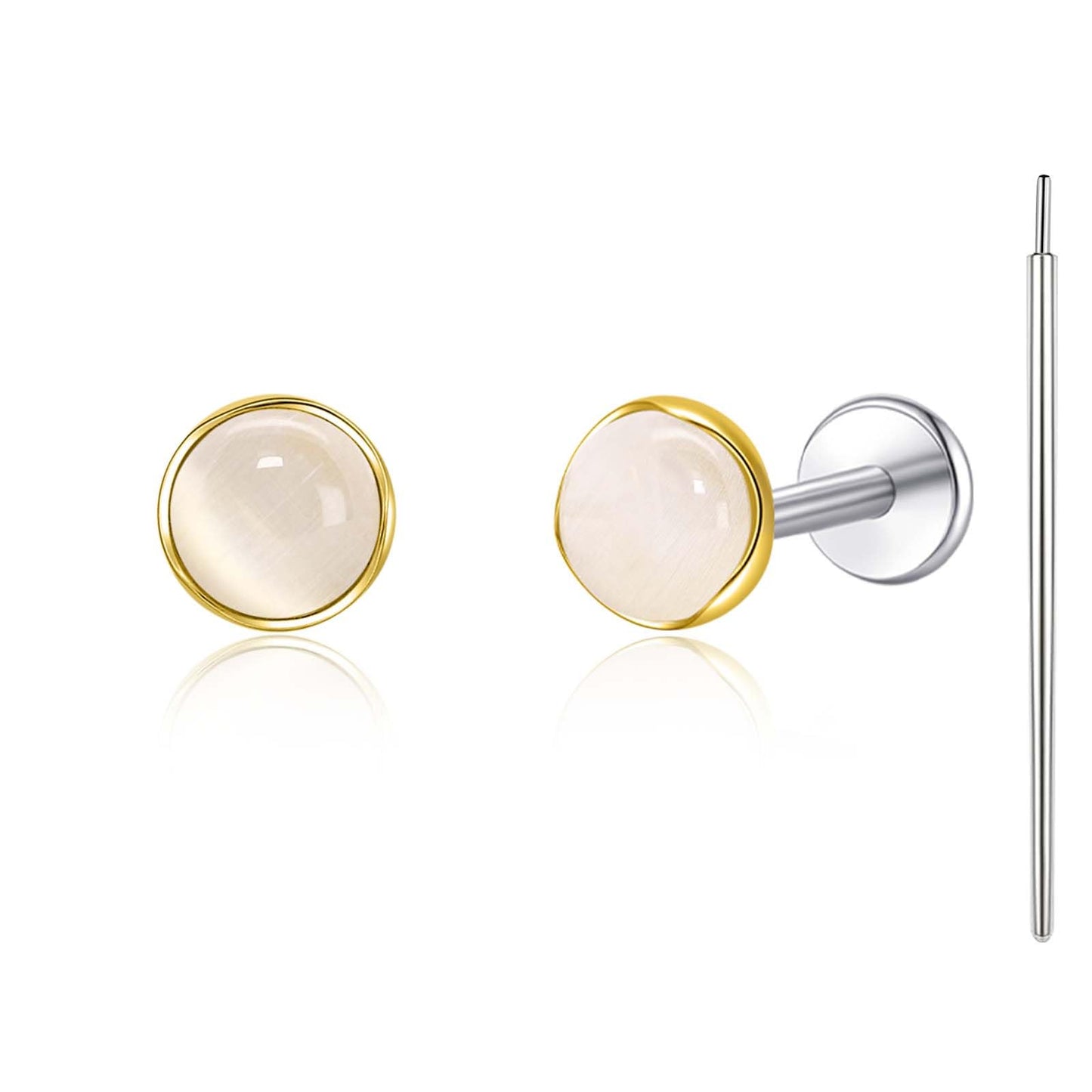Limerencia Hypoallergenic Earrings for Sensitive Ears - 18G G23 Titanium Round Cat's Eye Push in Stud Earrings, Cartilage Stone Pierced Earrings for Women Men Gift,White 4mm