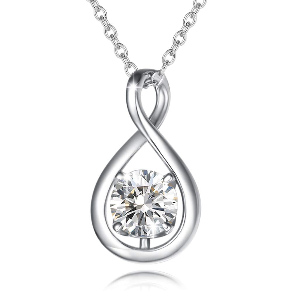 FANCIME Simulated Diamond Necklace April Birthstone Necklace for Women Cubic Zirconia CZ 925 Sterling Silver Dainty Infinity Pendant Jewelry Anniversary Birthday Mothers Day Gifts for Mom Her