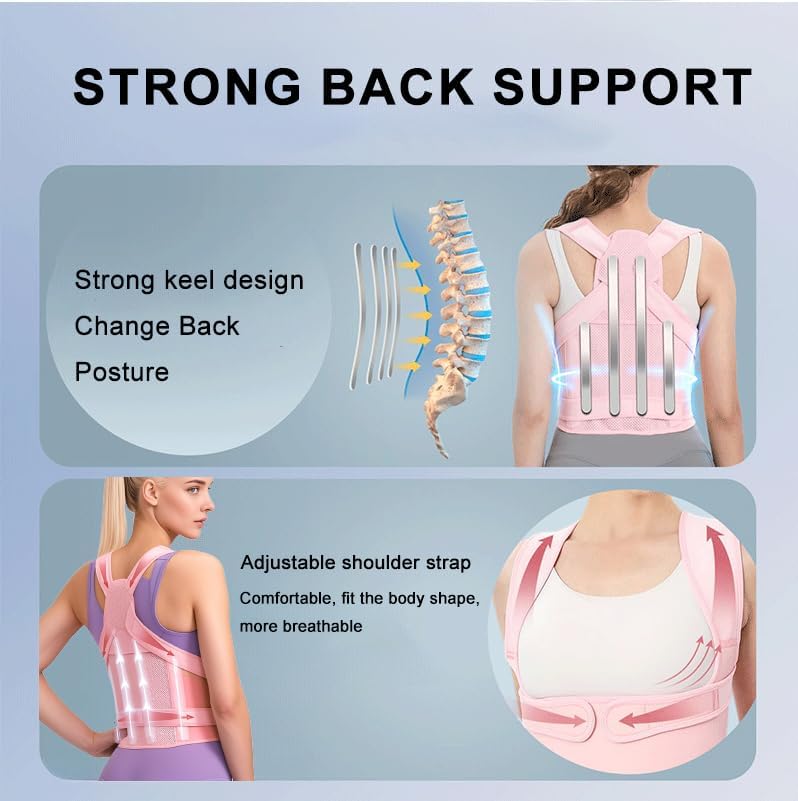 Posture Corrector for Women and Men,Adjustable Full Back Brace and Shoulder Straightener,for Back Pain Relief,Hunchback Correction,Scoliosis,Posture Trainer（Pink, large）