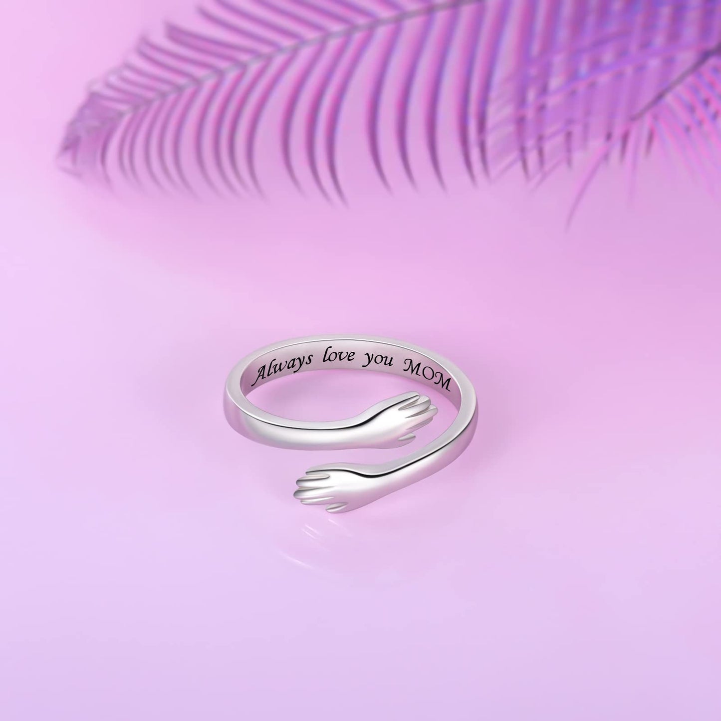 ACJFA Hug Rings for Women Sterling Silver Adjustable Ring for Women Daughter Hand Ring Jewelry for Birthday Gifts Holiday Gift for Teens(Alaways love you MOM)