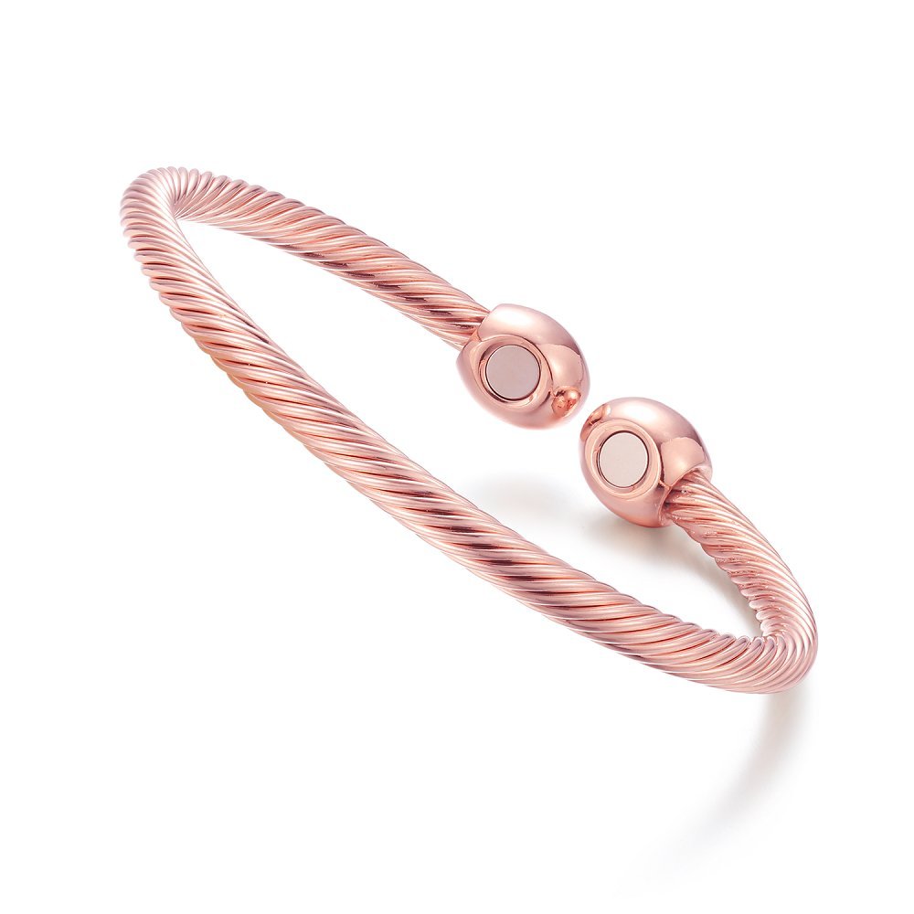 NewZenro Elegant Magnetic Bracelet Copper Magnets Bangle For Women Men Gifts for Father's Day (Rose Gold-Tone)