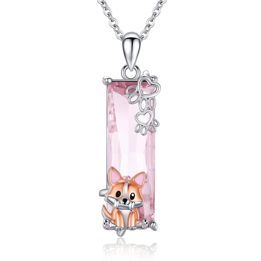 AENEAS Corgi Necklace for Women 925 Sterling Silver Pink Crystal Pendant Cute Puppy Paw Jewelry Gifts for Her Wife