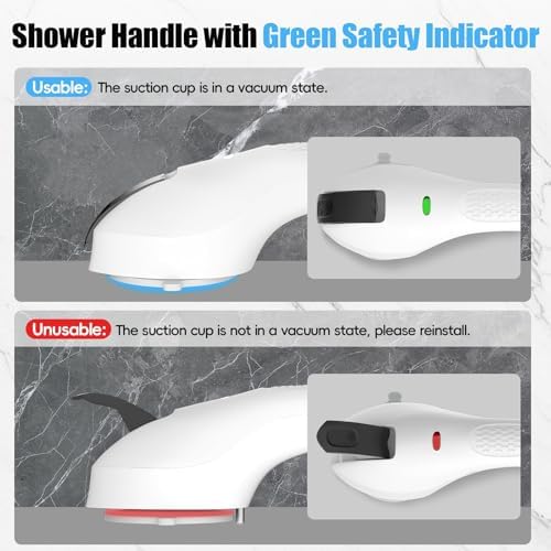 17 Inch Shower Handle, Grab Bars for Bathtubs and Showers, Disabled and Elderly Strong Suction Cup, Seniors Handicap Safety Handrail for Bathroom Toilet Tiles Glass - White