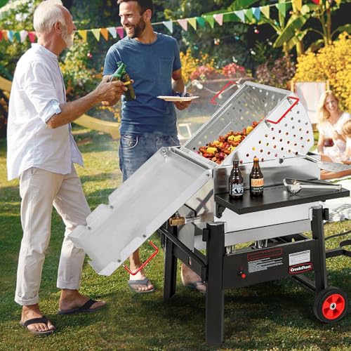Creole Feast CFB1001A 90 QT Crawfish Boiler, Outdoor Single Sack Propane Gas Cooker with Folding Cylinder Mounting Bracket and Stirring Paddle for Seafood & Crawfish Season, Black