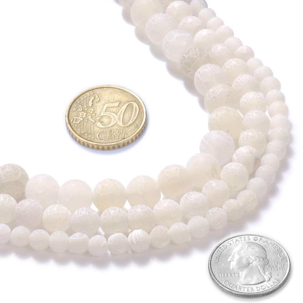 10mm Natural White Frosted Agate Gemstone Round Loose Beads Crystal Stone Bracelet Necklace Accessories Crafts for Jewelry Making DIY,1 Strand 15"