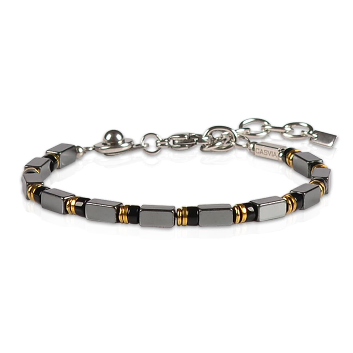 Casvia Hematite & Obsidian Bracelet for Men, GritChain Adjustable Stainless Steel Beaded Bracelet, Easy to Wear Chakra Jewelry, Ideal Gift for Dad, Husband, Boyfriend