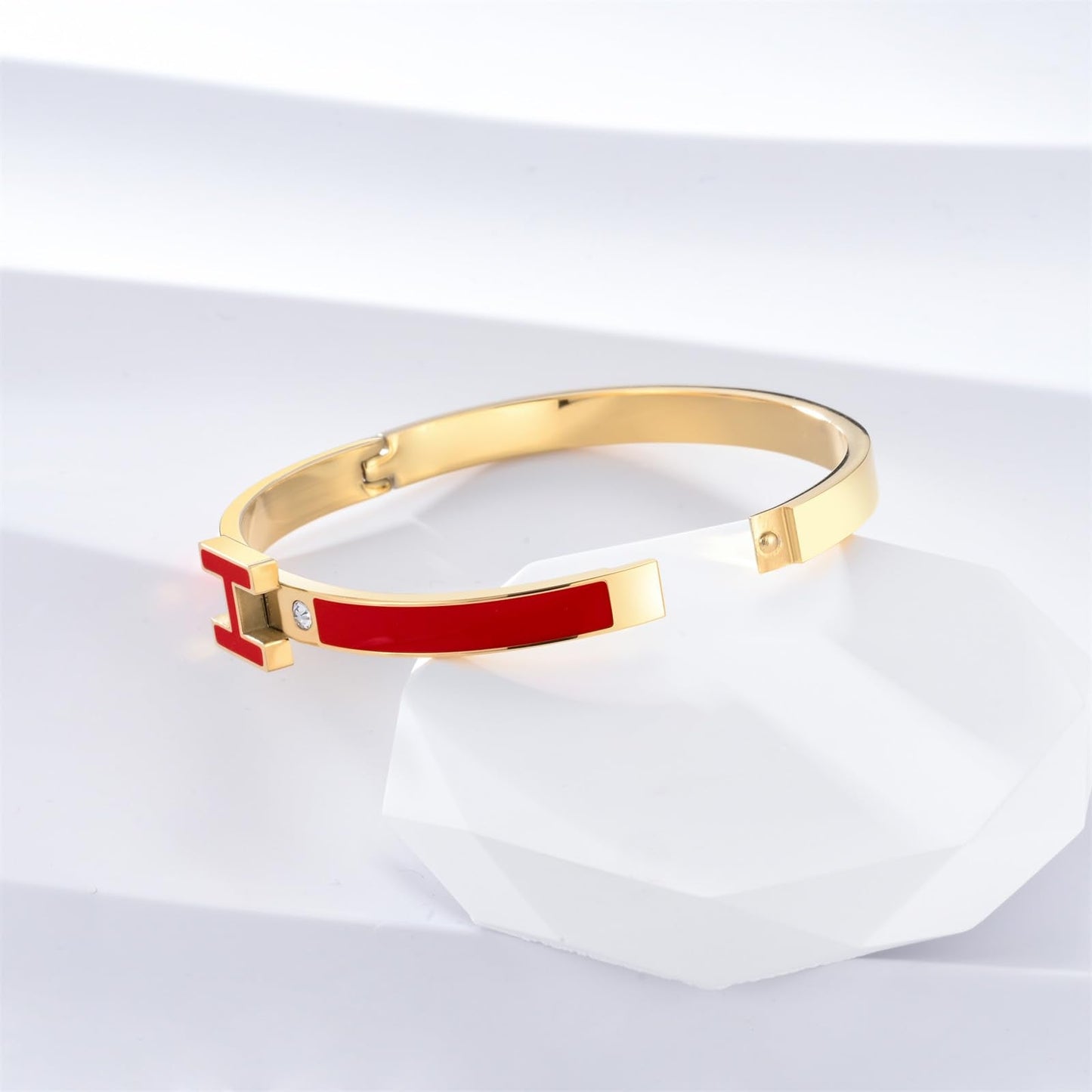 Hothink H Bracelets for Women,H Bangle and H Wire Rope Bracelet Set,Dainty 18K Gold Plated Bracelets Set for Christmas Mothers Day Gifts for Women (Gold-Red)