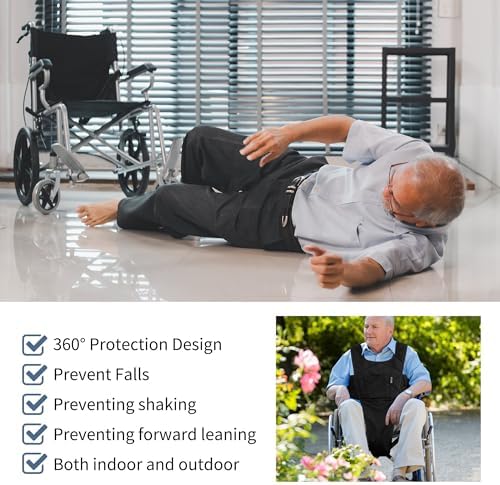 MDSTOP Wheelchair Safety Belt, Anti-Slip Wheelchair Seatbelt, Wheelchair Harness with Adjustable Secure Buckle, Medical Restraints Straps for Seniors Elderly, Patients, Disable (Black1)