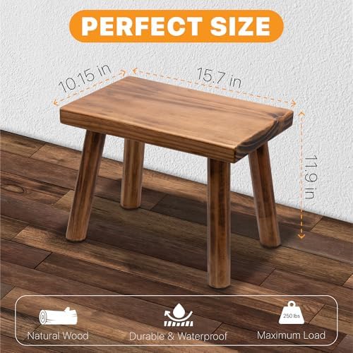 ENKEZI Shower Bench - Shower Foot Rest 12 in, Shower Stool for Shaving Legs, Rustic Scandinavian Stool - Multi-Purpose Wood Plant Stool, Adult Step Stool, (Scandinavian)