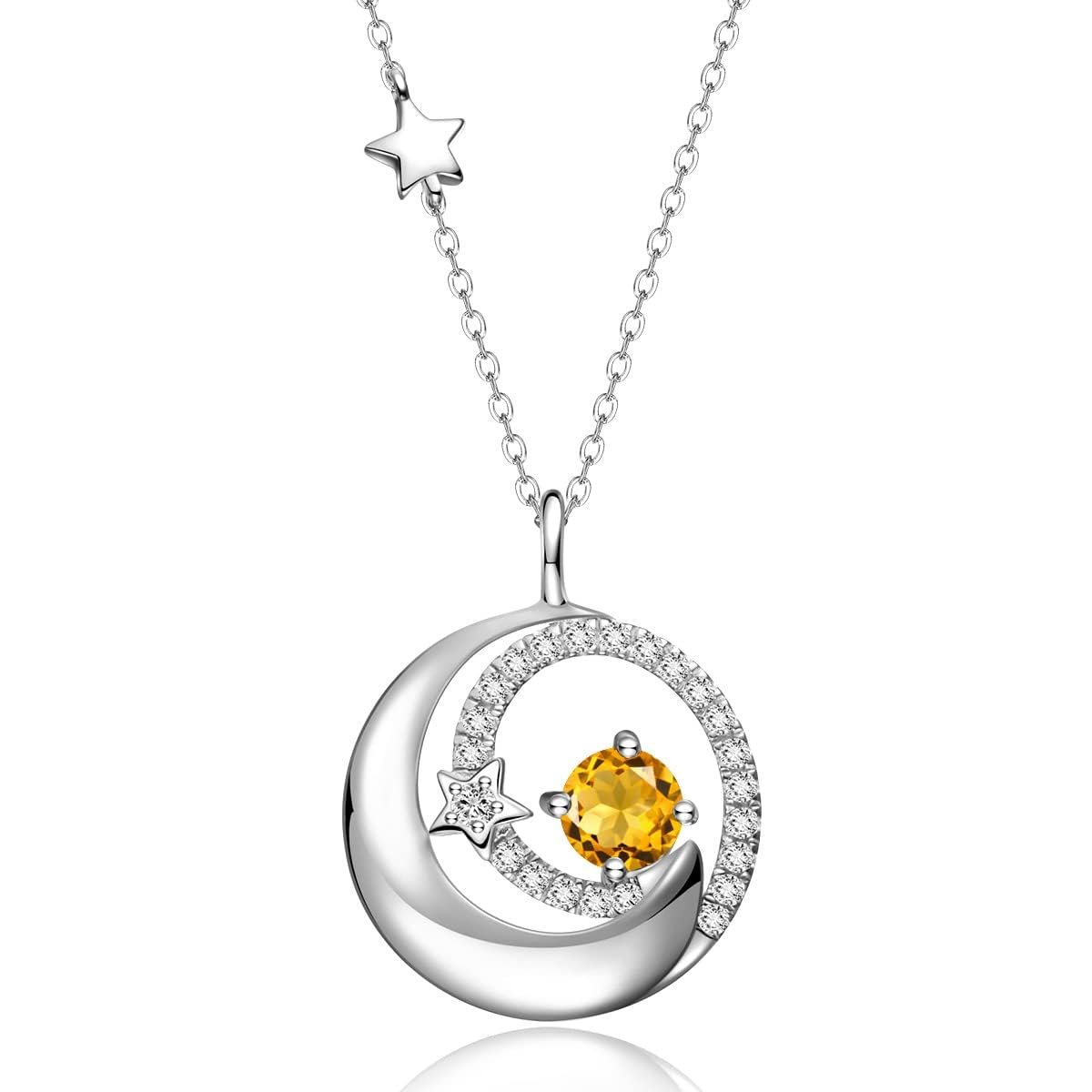 FANCIME Citrine November Birthstone Necklace Moon Star Pendant 925 Sterling Silver Yellow Topaz Fine Jewelry Gemstone Birthday Anniversary Graduation Mothers Day Gifts for Women Her Mom Wife