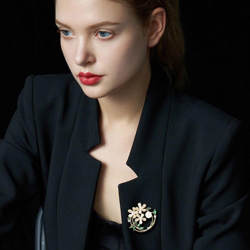 UNVAK Flower Brooch Pin Pearl Wreath Brooches Gold-plated Flower Pin Jewelry Gift for Women Girls