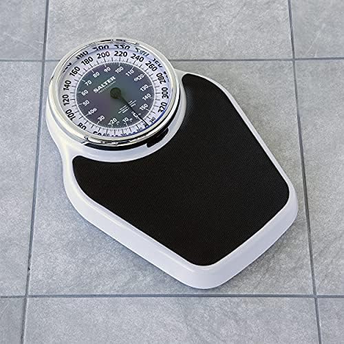 Salter Pro-Helix Professional Oversized Bathroom Scale with Black Vinyl Anti-Slip Bath Mat, 400 LB Capacity, Analog Scale, 18.25" x 13.0" Black/White