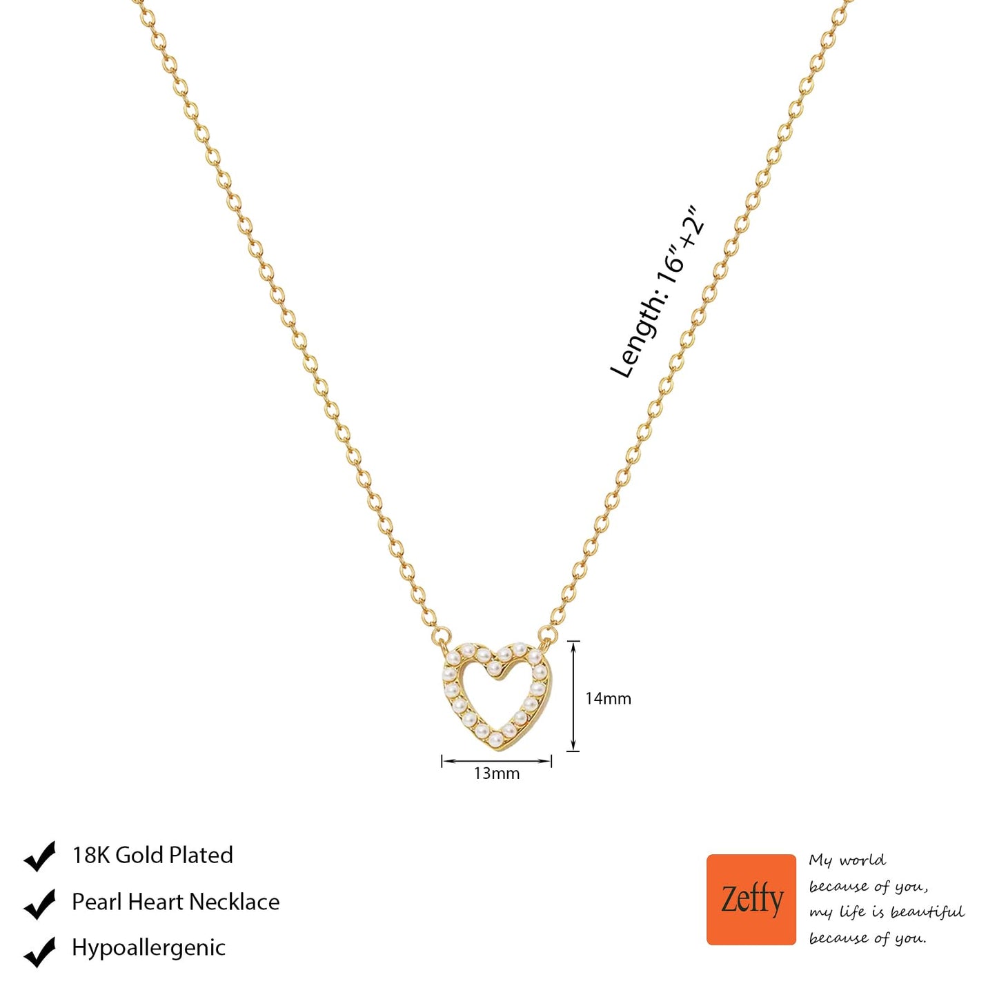 Zeffy Heart Pearl Necklace for Women Dainty Gold Pearl Heart Necklace Cute Heart Love Necklaces Simple Heart Pendant Necklace Trendy Jewelry for Women