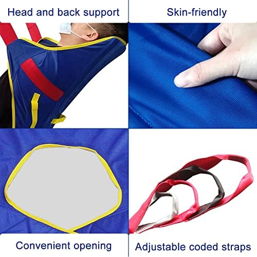 Universal Patient Lift Sling, Size L Full Body Lifts Slings with Head and Back Support, Padded Divided Leg Slings with Commode Opening, 5 Handles, 6 Straps, Transfer Sling for Elderly,