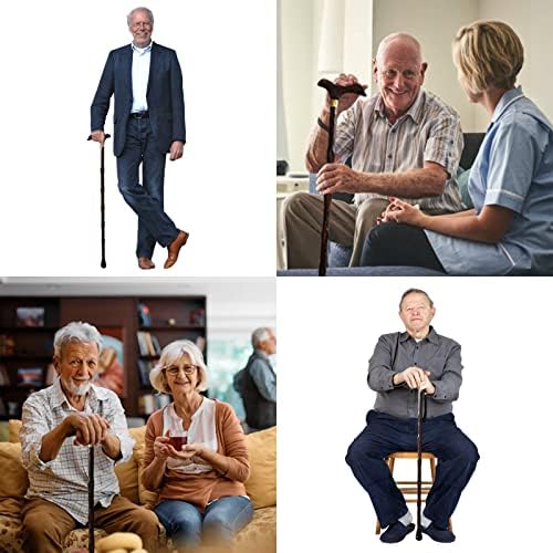 Handmade Wooden Walking Cane for Men Women Stylish Natural Wood Walking Sticks with Wrist Strap and Rubber Tips - 36 Inches