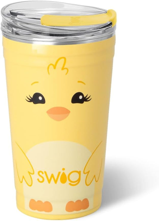 Swig Life 24oz Party Cup, Stackable Insulated Travel Coffee Tumbler with EZ Slider Lid, Cup Holder Friendly Travel, Stainless Steel 24 oz Tumbler, Reusable Mug (Spring Chick)