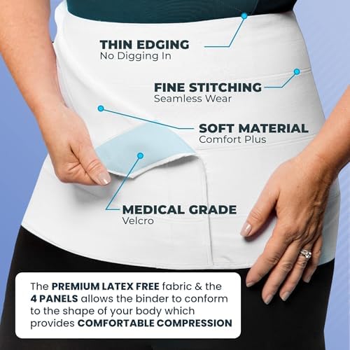 QORE LOGIQ Plus Size Abdominal Binder Post Surgery - C Section Belly Binder, Postpartum Belly Band, Adjustable 9" Compression Wrap for Stomach & Hernia Belt, White XL