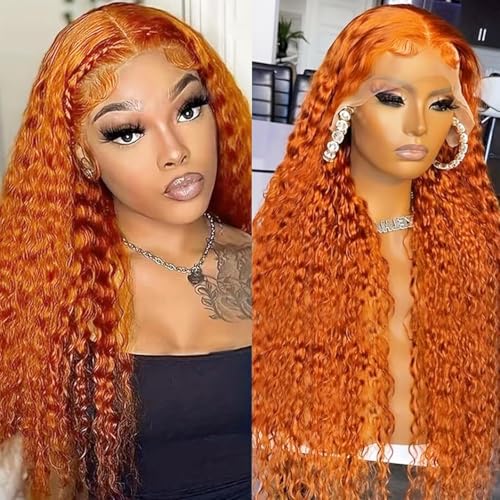 Ginger Wig Human Hair 13x6 Ginger Orange Deep Curly Lace Wig Human hair Ginger Lace Front Wigs Human Hair 200% Density ginger Deep Wave Frontal Wigs For Black Women Pre Plucked With Baby Hair 22 Inch