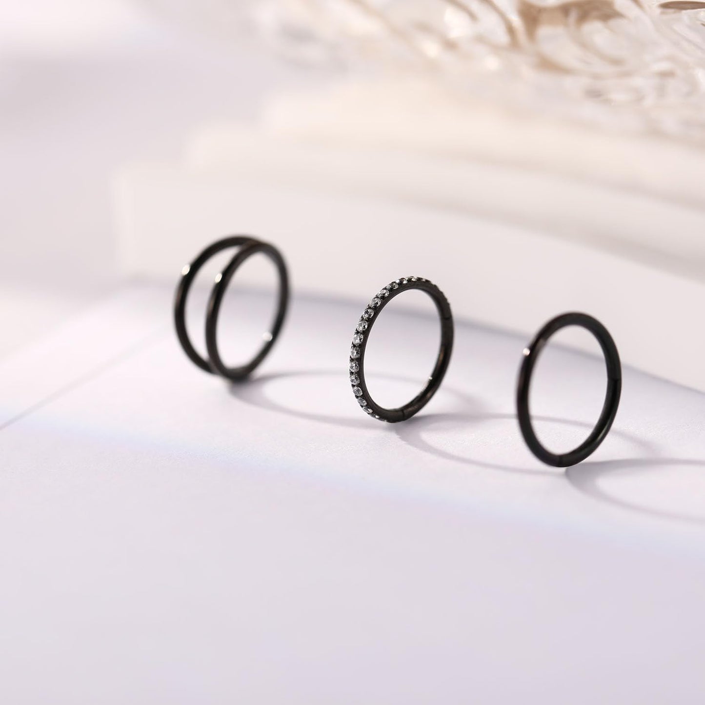 GAGABODY Unisex 16G Black Surgical Steel Multi-Use Body Jewelry - Nose Hoop, Lip, Septum, Conch, Helix, Cartilage, Ear Lobe - 3pcs with Velvet Bag
