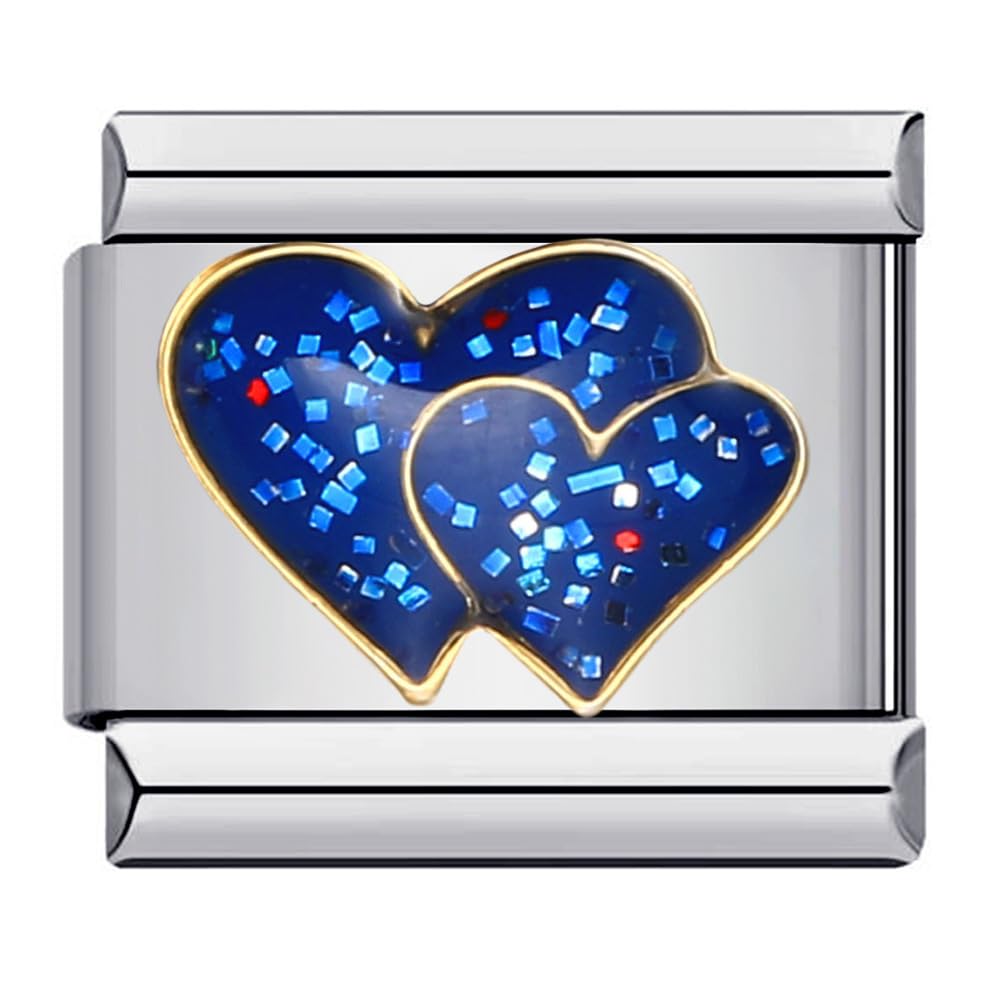 Jukoclut 9mm Italian Style Modular Charm Bracelet Link Handmade DIY Stainless Steel Jewelry Gifts for Women (Blue Heart)