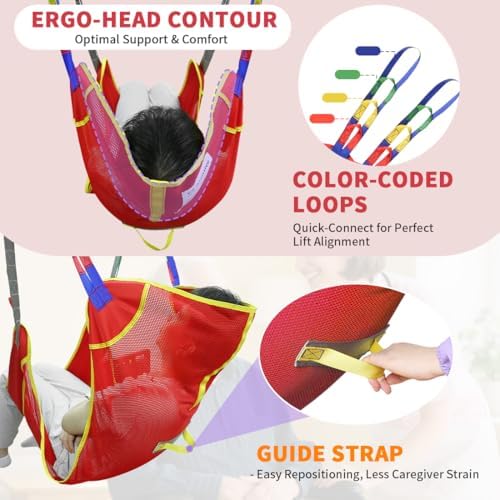 Universal Full Body Patient Lift Sling, Mesh Fabric Patient Sling Transfer and Bathing aids, 500lb Weight Capacity (Small-Red)