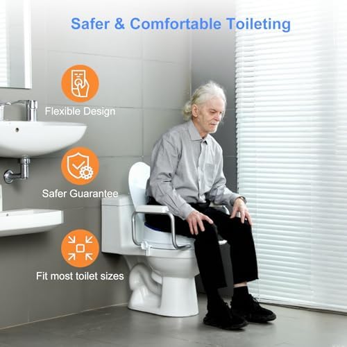 Toilet Seat Risers for Seniors,Adjustable Anti-Silp Handles & Thickened Cushion, Options for Elderly Handicap Medical Hip Replacement Surgery Lift,300 lbs, Easy Clean,Blue