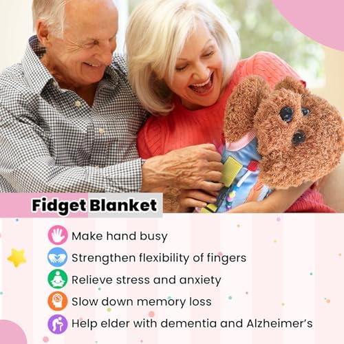 Fidget Blanket for Elderly with Dementia Fidget Dog Blanket Activities and Gift for Senior with Alzheimer’s or Dementia