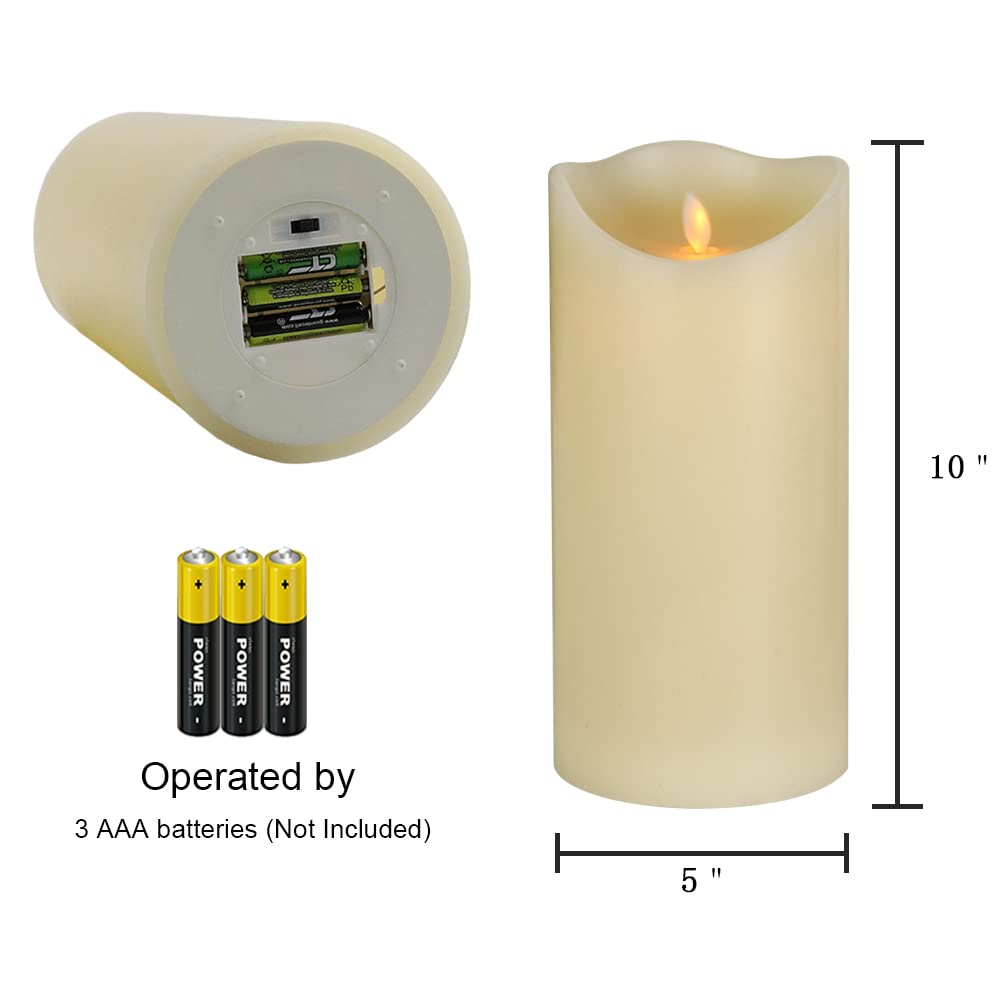 Eldnacele Large LED Candles with 6H Timer Flickering Flame, Battery Operated Electric Candles with Real Wax Warm Light for Christmas Halloween Home Party Decoration 5"X 10"""