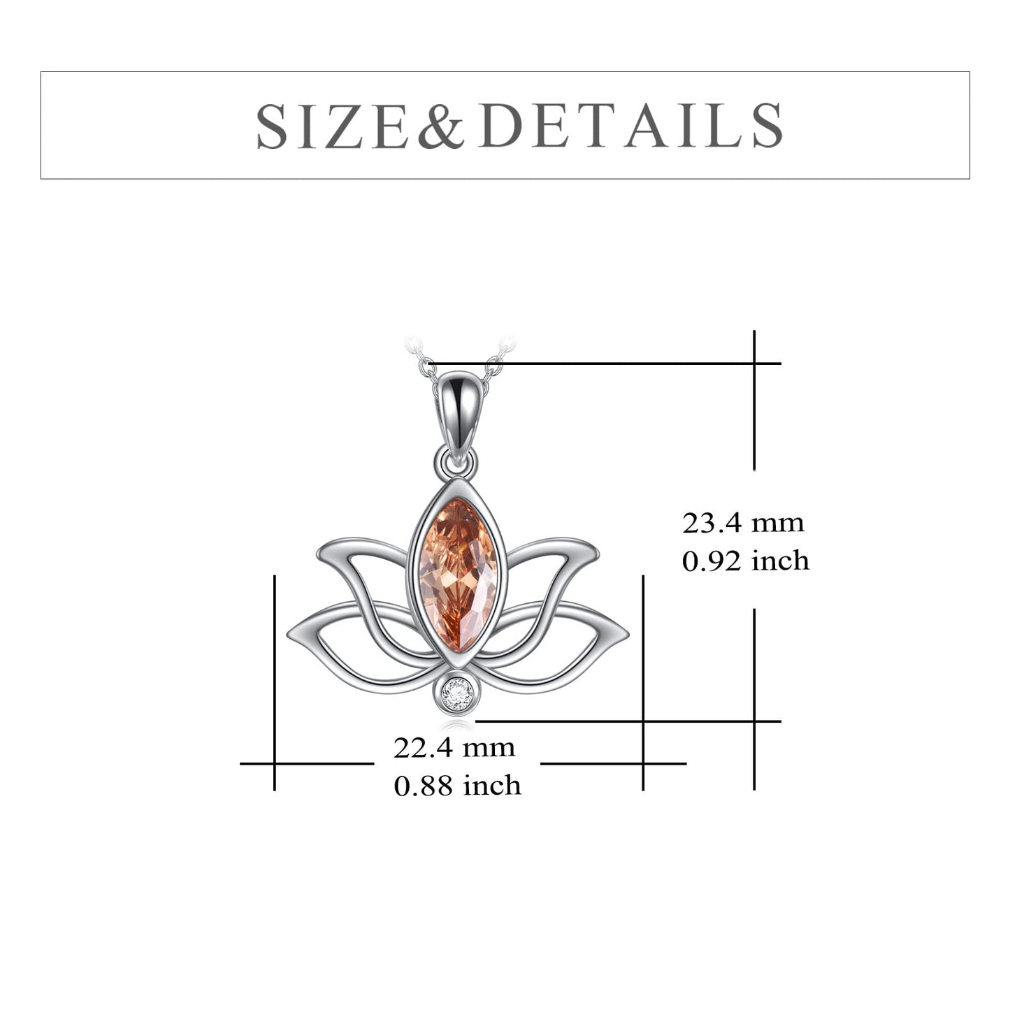 YFN Lotus Necklace Sterling Silver November Birthstone Pendant Genuine Orange Citrine Jewelry Gifts for Women (Nov)