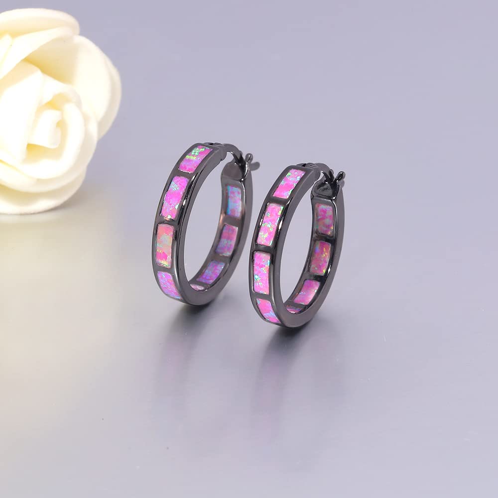 CiNily Black Gold Plated Hoop Earrings, Purple Opal Small Hoop Earrings for Women Hypoallergenic Earring Jewelry Ear Hoops Gemstone Round Hoops for Ladies