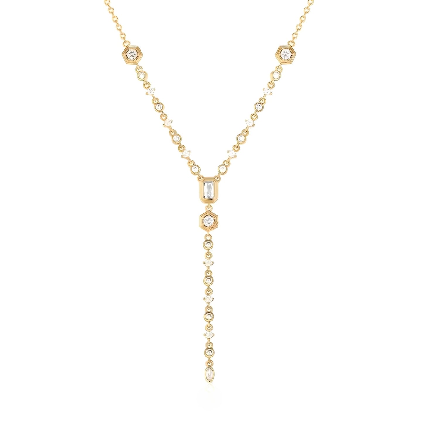 925 sterling Silver Lariet Necklace, 14K Yellow Gold Long Y Necklace with Zircon Geometric Long, Vintage Charm Silver Lariat Jewelry Accessories, Simple Shiny Gold Lariet Necklace for Women
