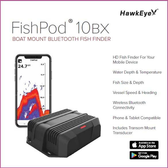 Hawkeye FISHPOD 10BX Boat Mount Bluetooth Fish Finder with AI Technology