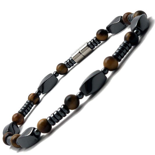 Accents Kingdom Elegant Tiger's Eye Bead Magnetic Hematite Anklet Magnetic Hematite Bracelet, 10"