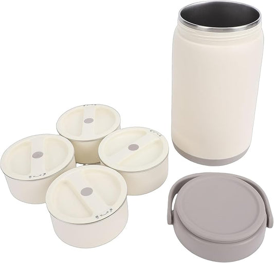 Insulated Food Jar, 304 Stainless Steel Portable Vacuum Hot Food Lunch Box for Adults Students Kids, Leakproof Bento Box Container for Camping Hotel, Wide Opening (Grey 4 Compartment)
