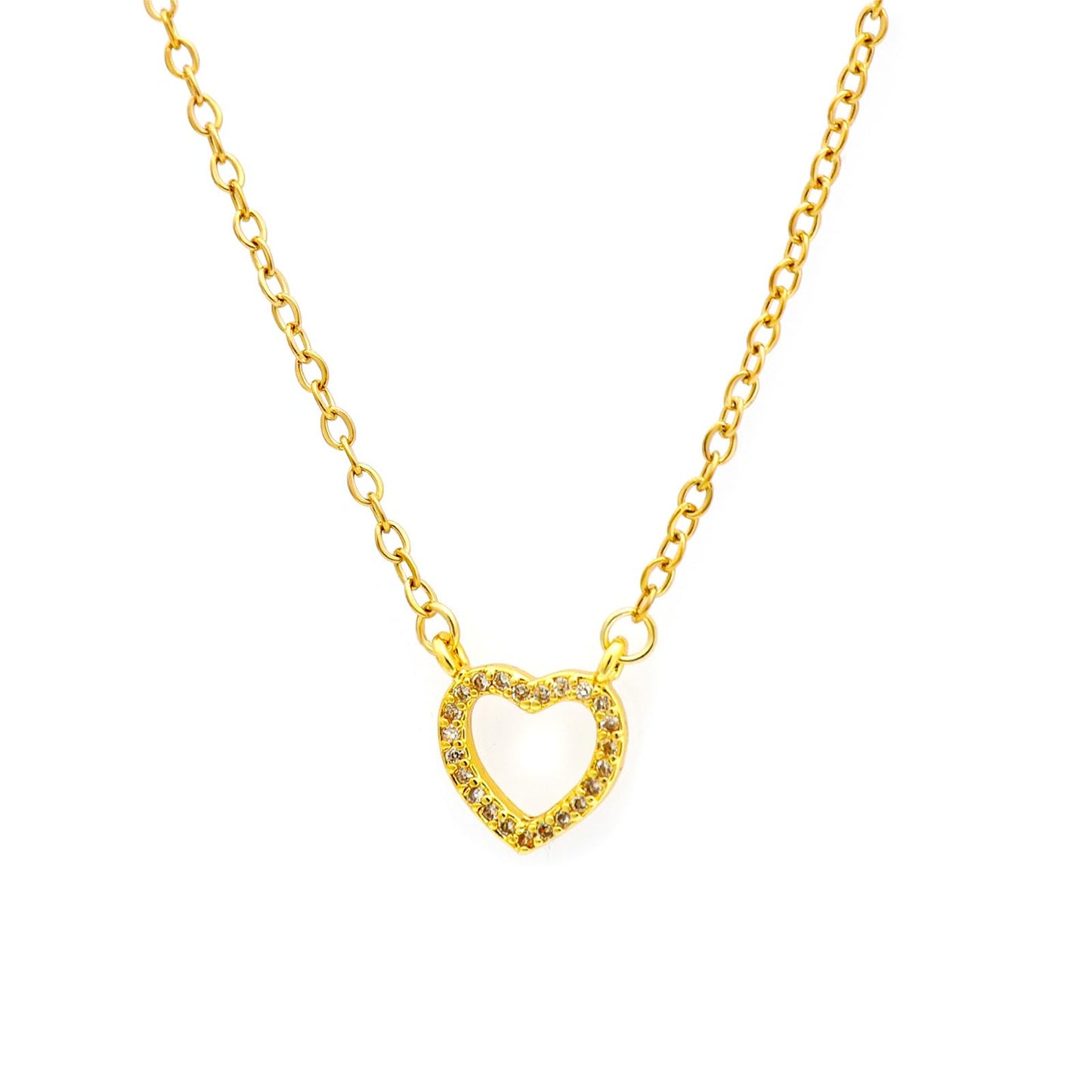 MAIKERDER 14K Gold Plated Cubic Zirconia Heart Necklace Cute Dainty Love Pendant Necklaces for Women Non Tarnish 17 Inches
