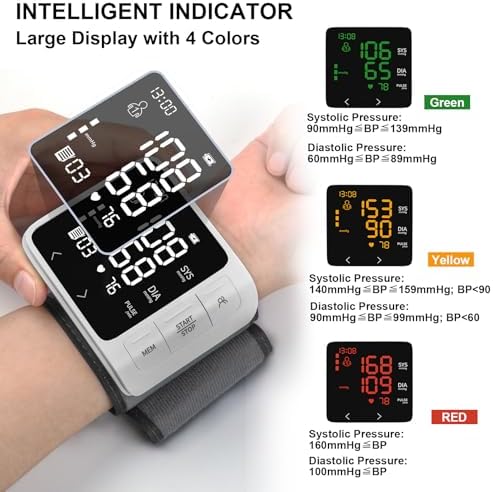 huangirl Wrist Blood Pressure Monitor | Wrist Blood Pressure Monitors for Home Use | Automatic Blood Pressure Monitor Wrist Blood Pressure Cuff with 2 Users Memory LCD Display Hypertension Alarm