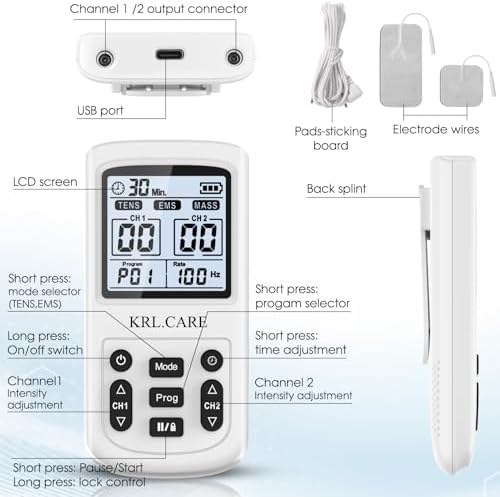 3-in-1 TENS Unit Muscle Stimulator, EMS Massage Machine with 40 Intensities for Gradual Shoulder, Sciatica, Back Pain Relief, Muscle Recovery, 28 Modes Portable Dual Channel with 8 Electrodes Pads