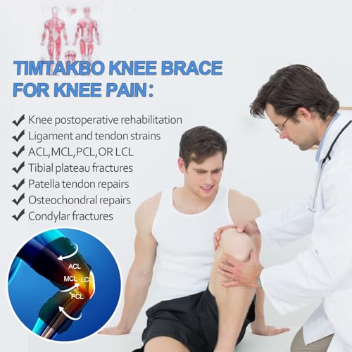 Knee Brace with Side Stabilizers for Knee Pain Meniscal Tear ACL MCL Arthritis Hyperextension Injury Recovery, Adjustable Plus Size Knee Brace for Men and Women Strong Stability Knee Support