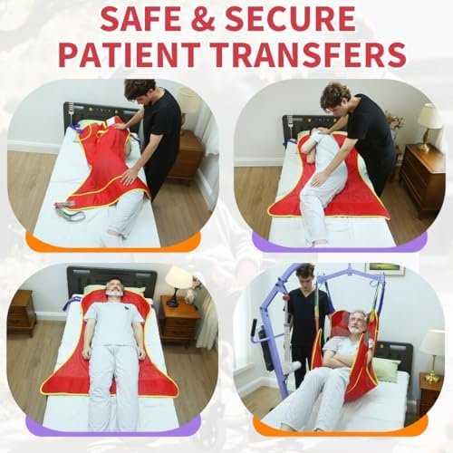 Universal Full Body Patient Lift Sling for Daily Living Aids, Mesh Fabric Patient Sling Transfer and Bathing aids, 500lb Weight Capacity (Large-Red)