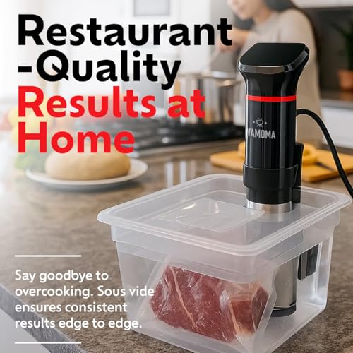 Wamoma Sous Vide - Precision Cooker with Immersion Circulator & Free Cookbook, 1100W Ultra-Quiet Motor, IPX7 Waterproof, Smart Chip Technology, Perfectly Cooked Meals, Universal Clip Design