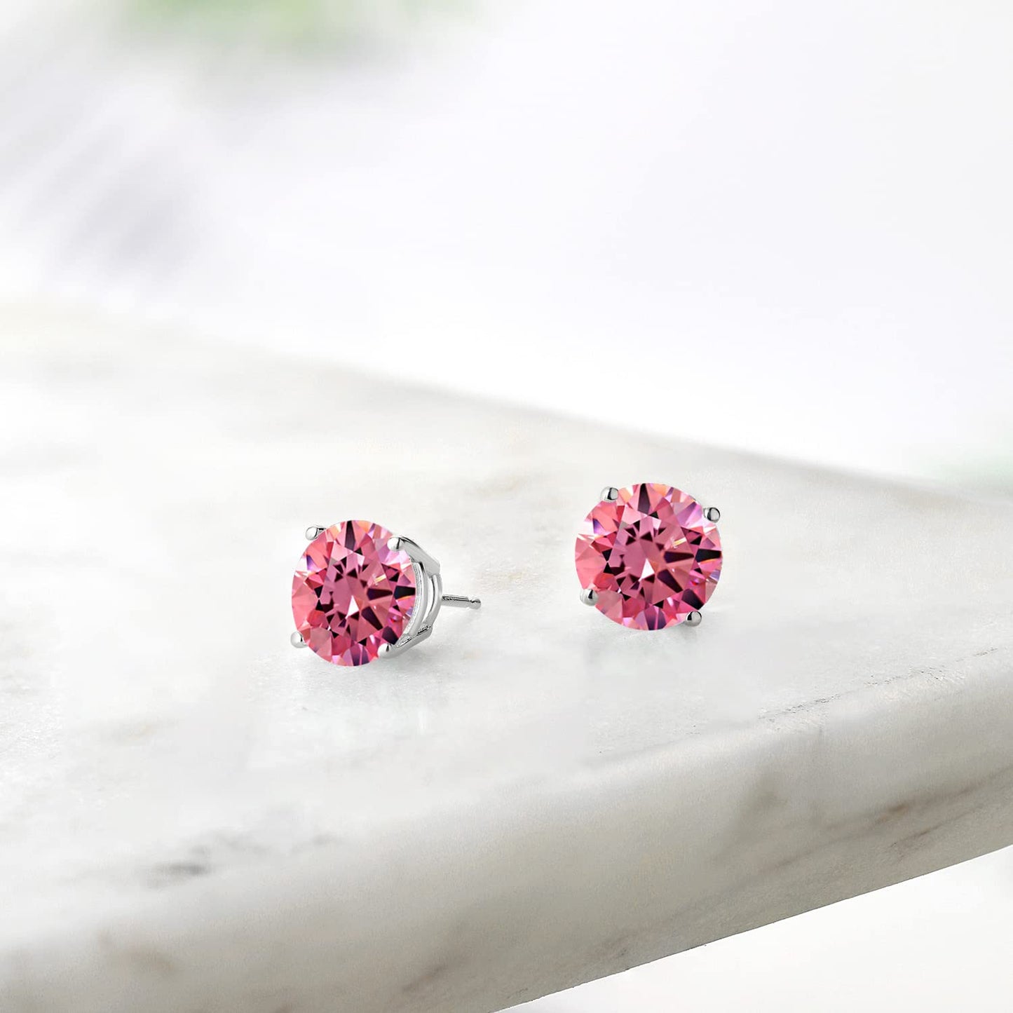 Gem Stone King 2-4 Cttw Round Gemstone Birthstone Stud Earrings For Women Men | 925 Sterling Silver | Round 7MM | Fine Jewelry Gifts for Women Her Mom Wife Men | Fancy Pink Zirconia