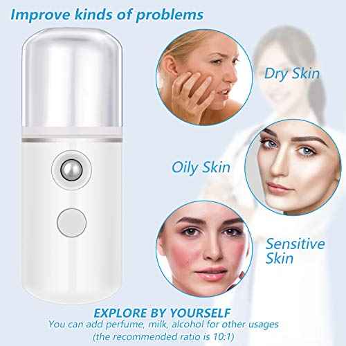 Mudder 4 Pcs Nano Facial Mister Handy Nano Mist Sprayer 30ml Visual Water Tank Portable Face Steamer Mini USB Mister for Lash Extensions, Skin Care, Makeup(White, Black, Blue, Pink)