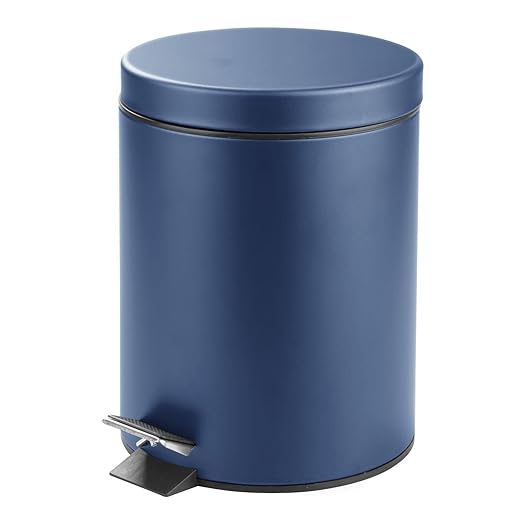 mDesign Pedal Bin â Metal Waste Bin with Pedal, Lid and Plastic Bucket Insert â for Bathroom, Kitchen, and Office â 5 Litre Household Rubbish Bin with Ergonomic Design â Blue