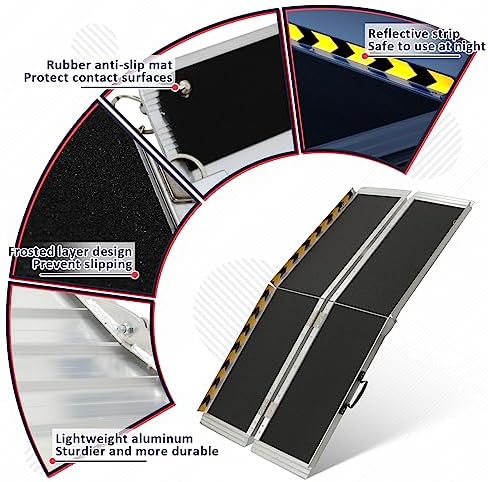 PENSUN 5FT Wheelchair Ramp, 60" L x 29" W Threshold Ramps, Non-Skid Portable Foldable Wheelchair Ramps for Steps, Lightweight with Handle, for Home, Stairs, Doorways, Curbs / 600lbs Capacity (5FT)