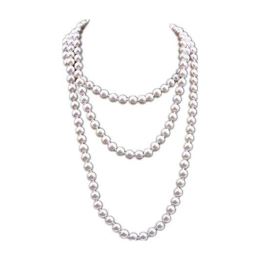 1920s Long Pearl Necklace Faux Pearls Necklace Imitation Beaded Long Pearls Necklace 1920s Gatsby Costume Jewelry-white