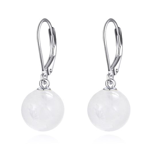 925 Sterling Silver White Agate Leverback Earrings Dangle Drop Jewelry Gifts for Women (White Agate)
