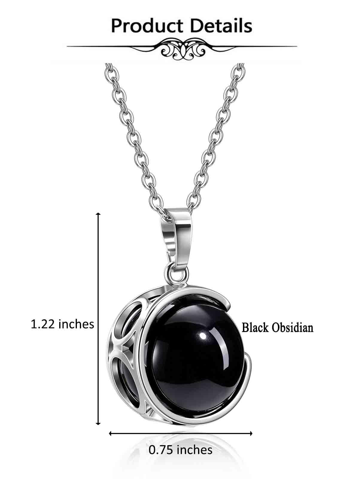 Top Plaza Black Obsidian Healing Crystal Stone Necklace Round Ball Rotating Natural Gemstone Pendant Necklace for Women Energy Jewelry Christmas Gifts