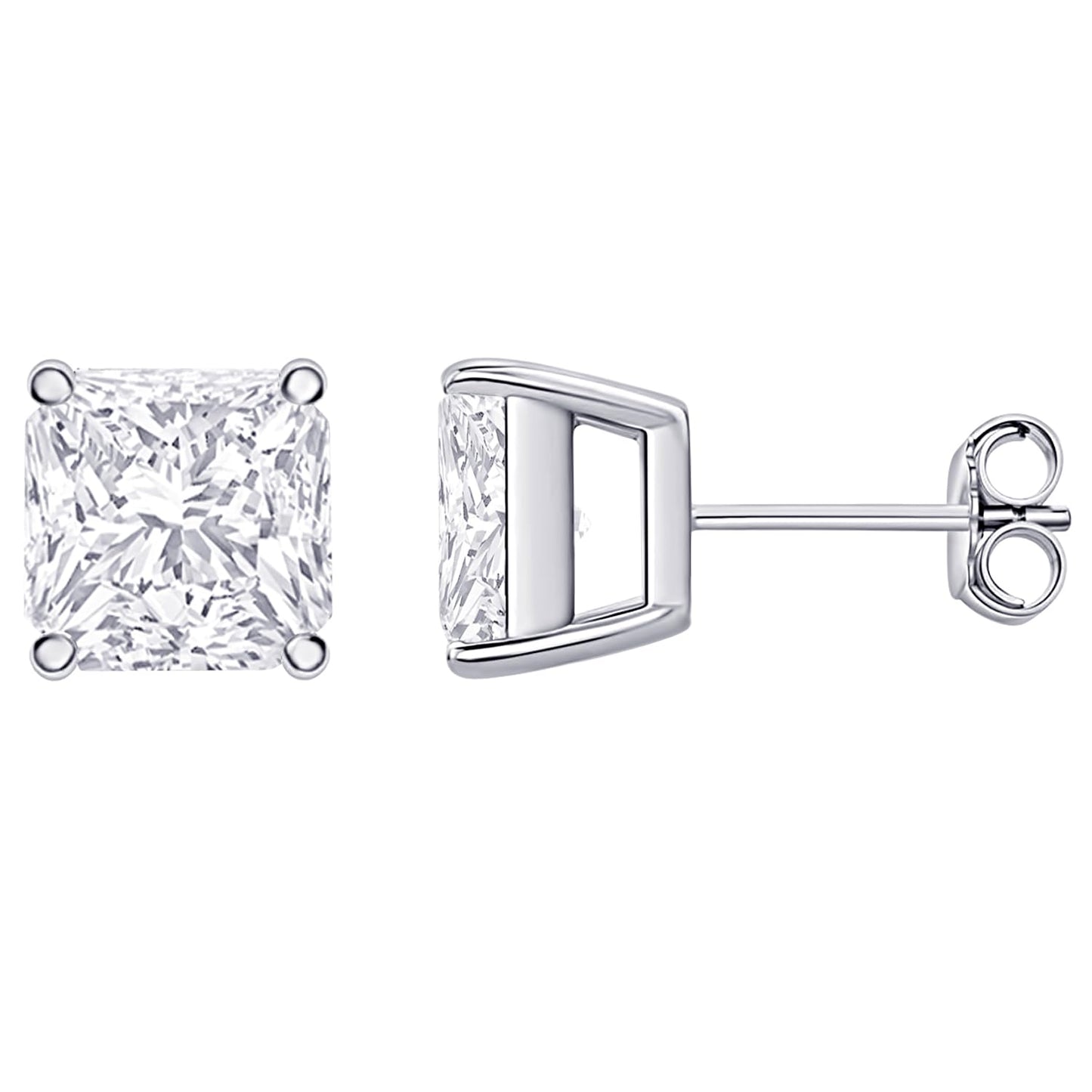 18K White Gold 0.5 Carat Princess Shape LAB GROWN Diamond IGI Certified Stud Earrings for women 4 Prong Push Back (E/F Color VS2/SI1 CLARITY)
