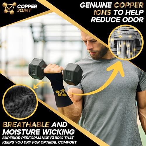 CopperJoint Hand Wrist Support Brace – Copper Compression Wrist Sleeve Men, Functional Hand Compression Sleeve Women for Gaming Support Brace, Yoga, Tennis, Knitting, Sports (Pair, Medium)