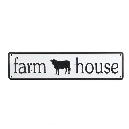 AIM & GGKK Farmhouse Wall Sign with Cow - Black and White Farmhouse Wall Art for Kitchen, Living Room, Bedroom - Rustic Metal Wall Decor for Home